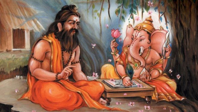 Lord Ganesha being narrated the Mahabharata by Ved Vyasa